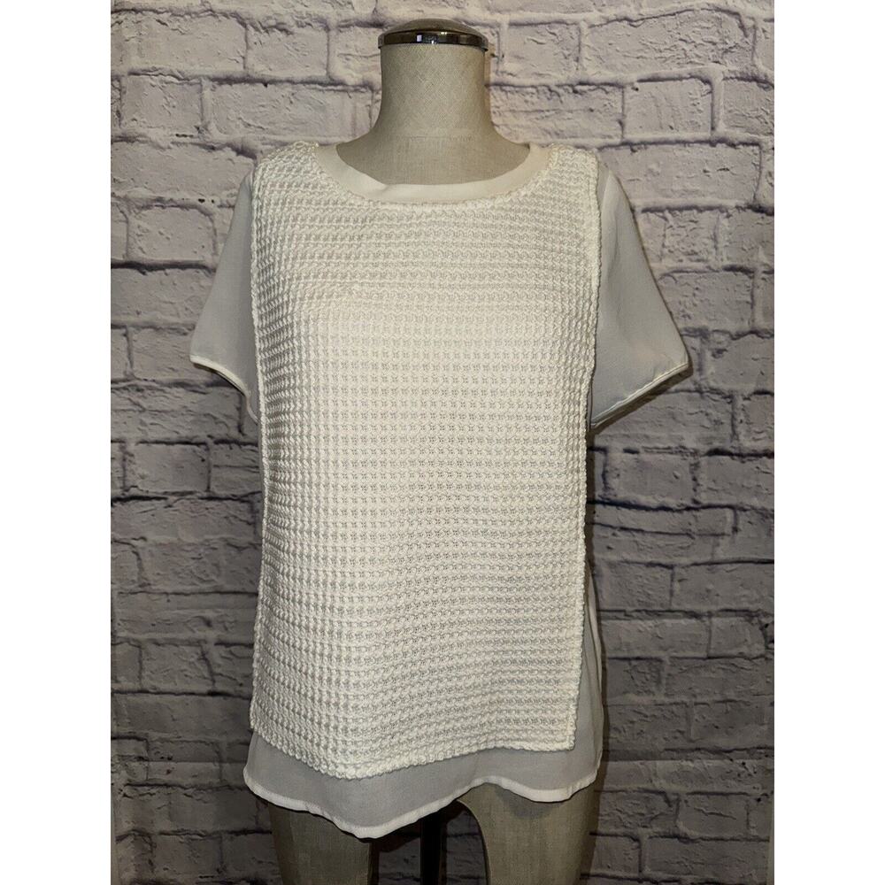 NEW Anthropologie‎ Ivory Knit Blouse Size S Short Sleeve Texture
